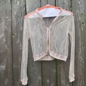Zara Light Pink Lace Bomber Jacket